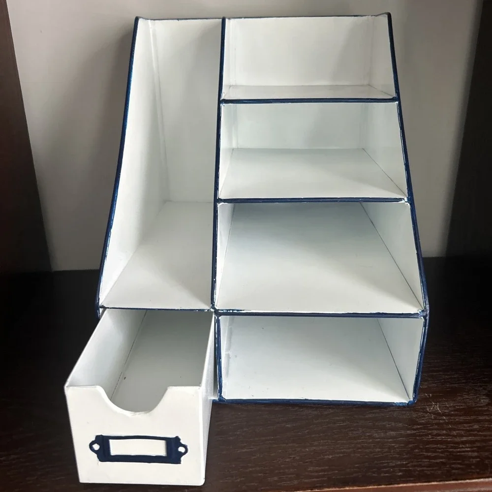 White Metal Desk Organizer Vintage